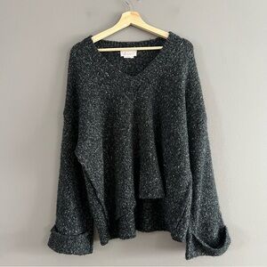 Anthropologie Maggie Bell-Sleeved Sweater Grey Marled V-Neck Charcoal XSmall